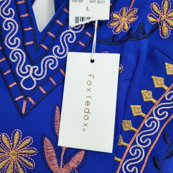 Foxiedox Artemesia Blue Cutout Back Embroidered Mini Dress Size Large - Picture 5 of 7